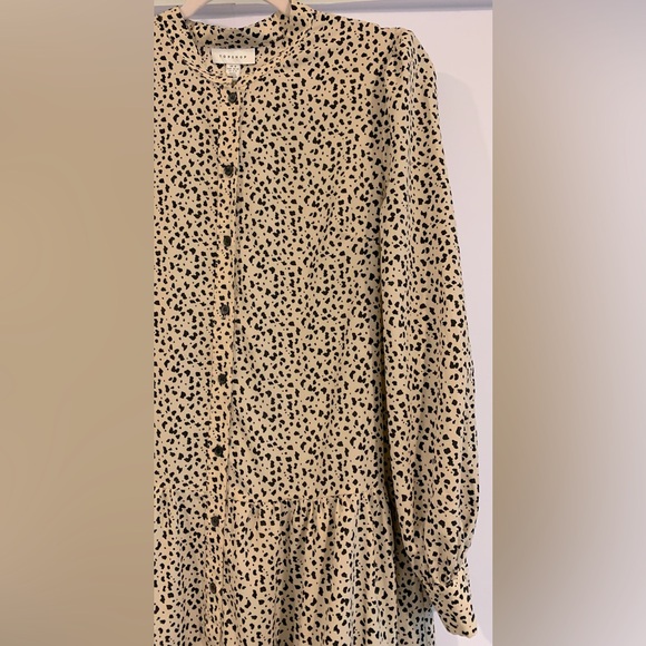 NWT, Topshop, Spotted Tiered Long Sleeve Midi Shirt Dress w/Drop Waist, Sz 8-10 - Picture 5 of 13